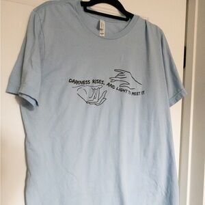 Star Wars Reylo Rey and Kylo Ren Darkness Rises and Light to Meet It Blue Shirt